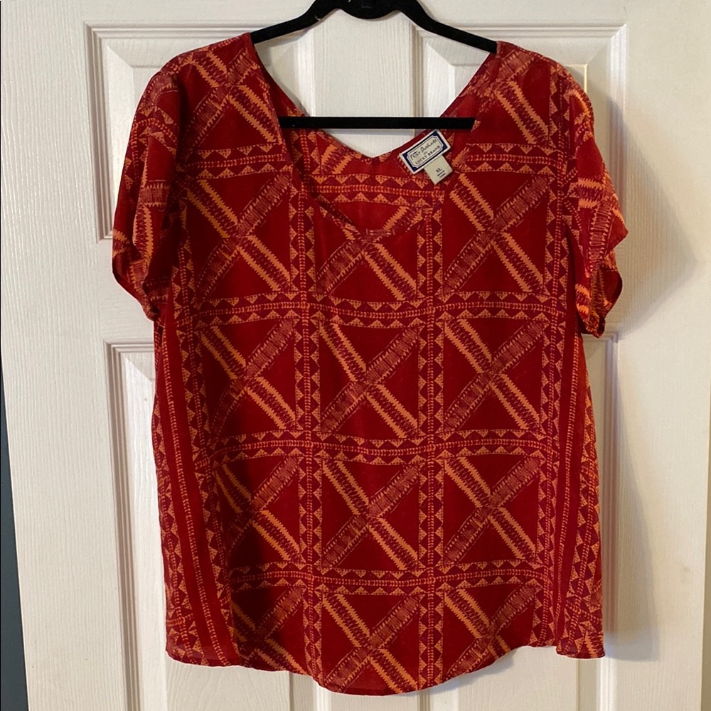 Lucky Brand Red Blouse with Geometric Pattern